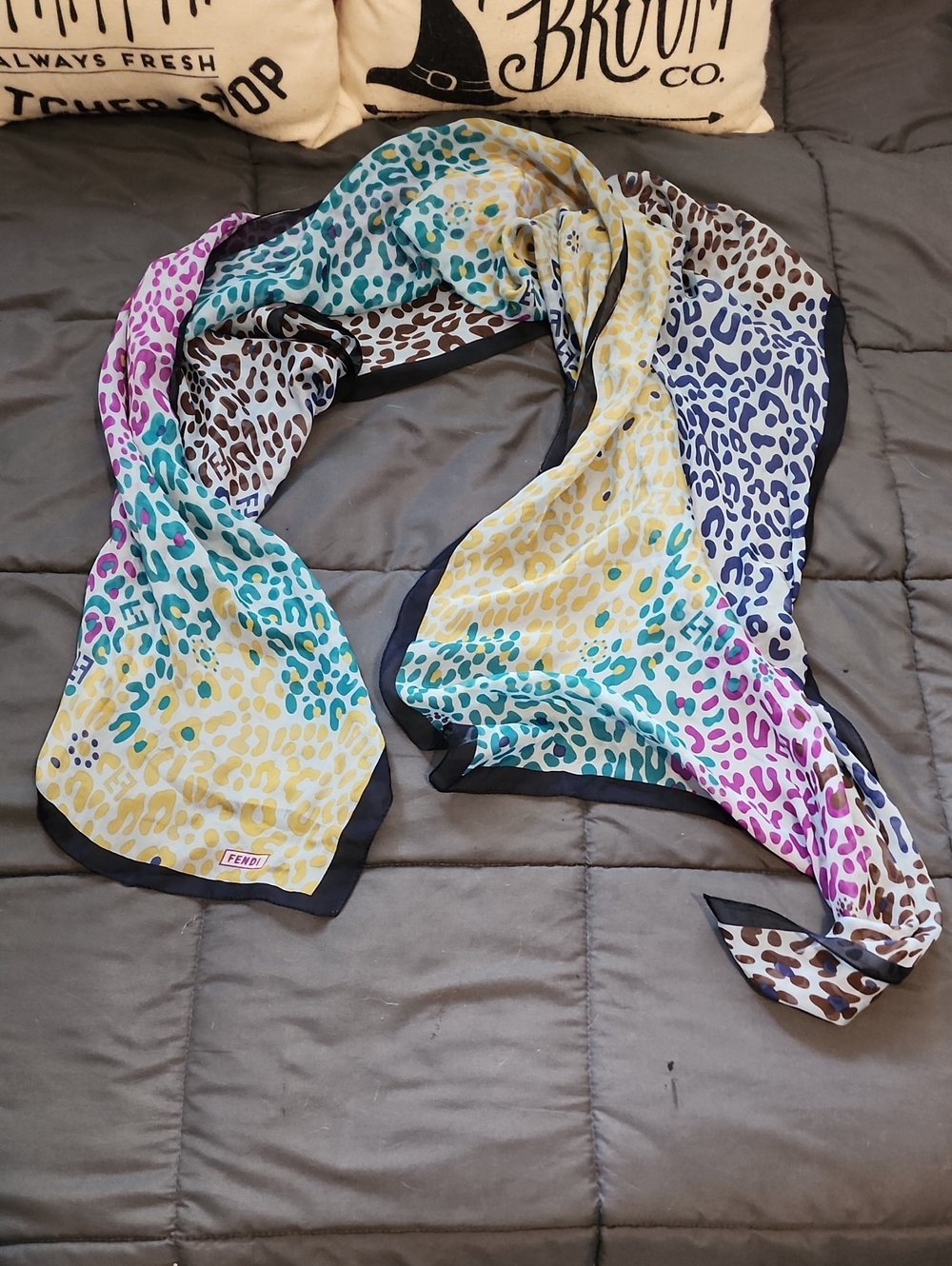 Authentic Fendi Multicolor Leopard-Print Silk Wrap Scarf